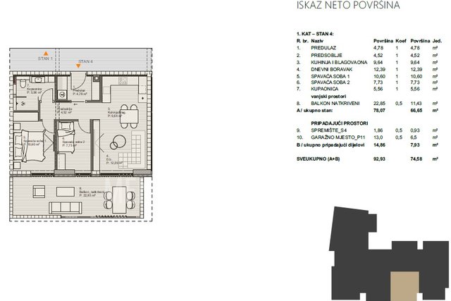 NOVOGRADNJA! 3S stan 78,07 m2 na 1. katu, Varaždin, Prodaja