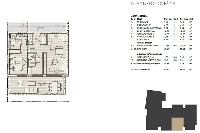NOVOGRADNJA! 3S stan 78,07 m2 na 4. katu, Varaždin, Prodaja