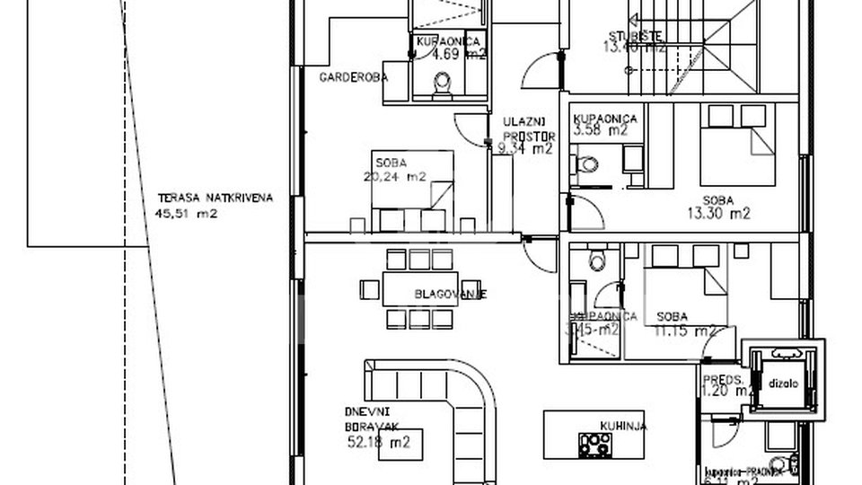 4S stan/apartman, 2. kat 189 m2 + krovna terasa s bazenom 203 m2, Kožino, Prodaja
