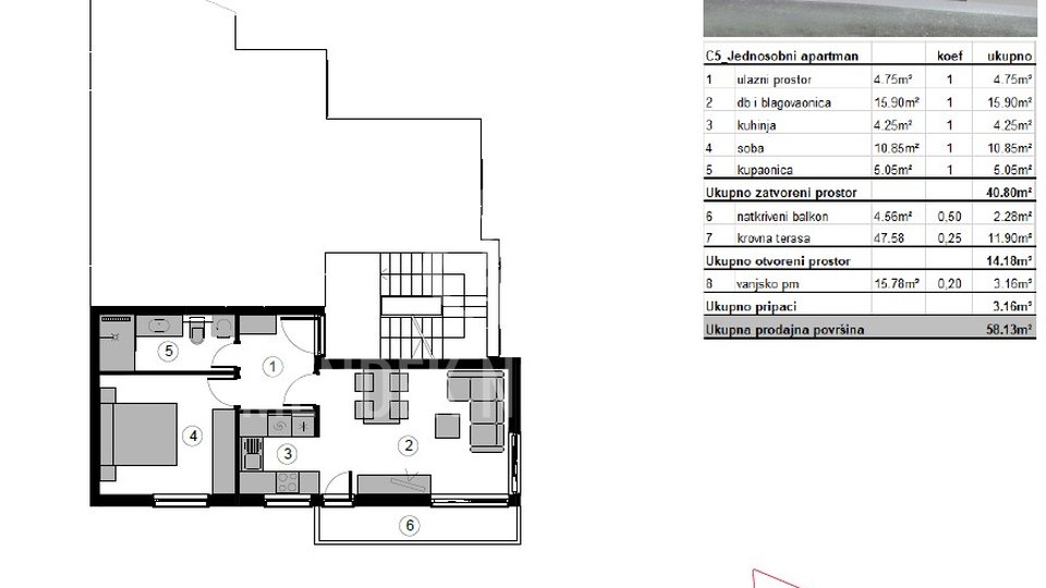 Apartment, 58 m2, For Sale, Podstrana