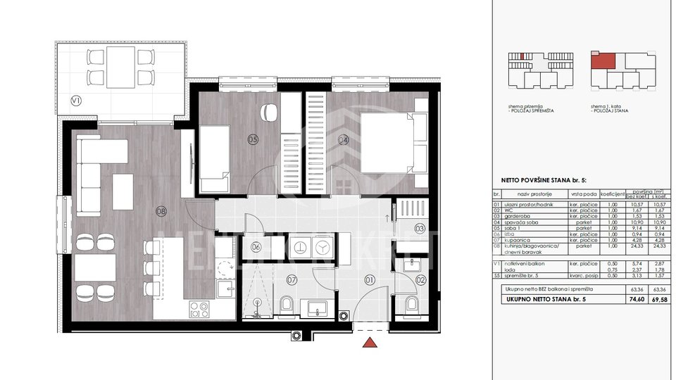 PRETPRODAJA! NOVOGRADNJA S5 - 3 soban 69,58 m2, 1. KAT, GRABANICE, VARAŽDIN