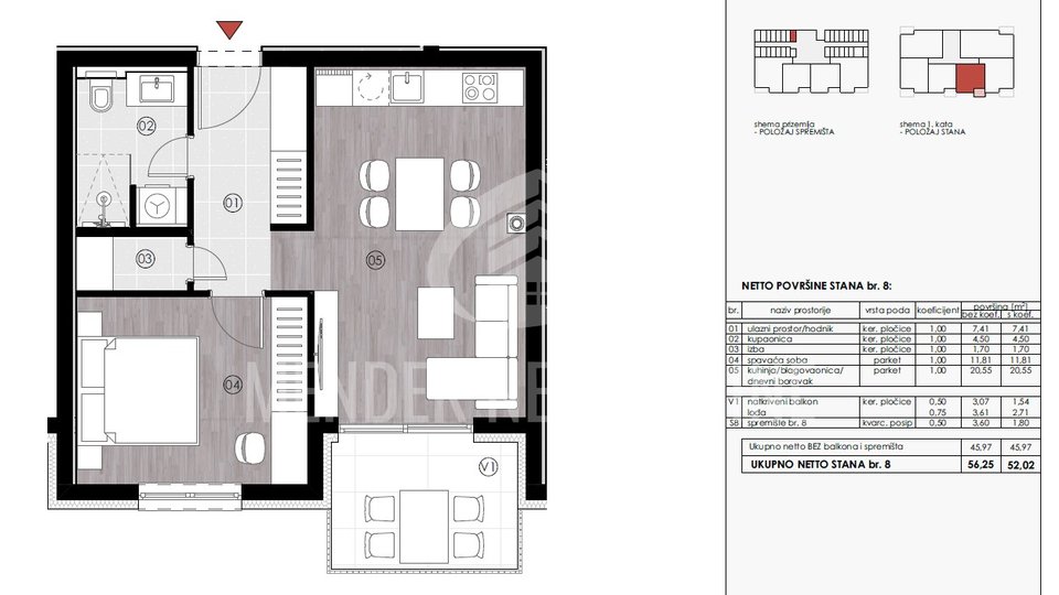 PRETPRODAJA! NOVOGRADNJA S8 - 2 soban 52,02 m2, 1. KAT, GRABANICE, VARAŽDIN