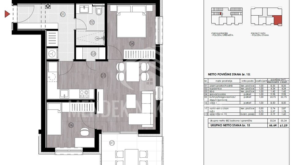 PRETPRODAJA! NOVOGRADNJA!!! S15 - 3 soban 61,59 m2, 2. KAT, GRABANICE, VARAŽDIN