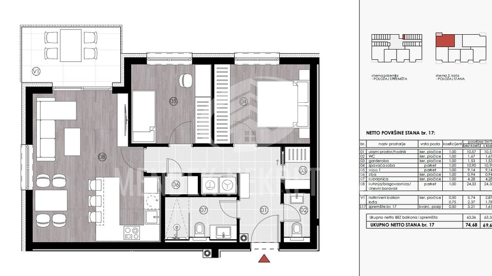 ISKORISTITE STARU CIJENU DO 01.11.!! S17 - 3 soban 69,62 m2, 3. KAT, GRABANICE, VARAŽDIN